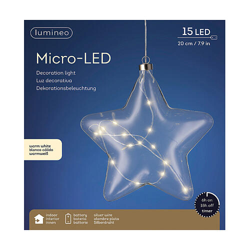 Luz de Navidad LED estrella vidrio 20 cm diámetro 4