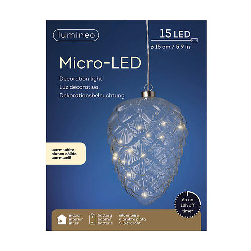 Éclairage de Noël LED pomme de pin verre h 20 cm diamètre 15 cm 4