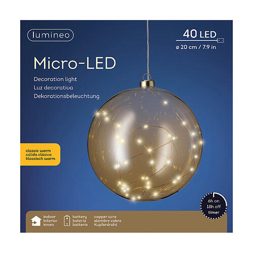 Esfera micro LED ámbar diámetro 20 cm uso interior decoración 4