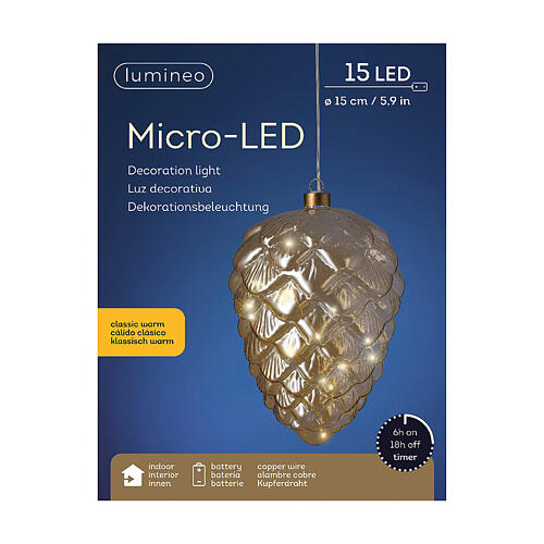 Éclairage micro LED Noël pomme de pin h 21 cm diamètre 15 cm pour intérieur 4