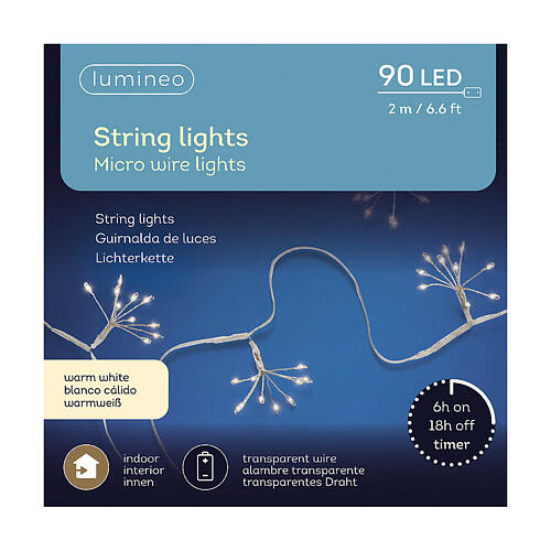 Christmas string lights for indoor use, 90 warm white LEDs, 2 m 3