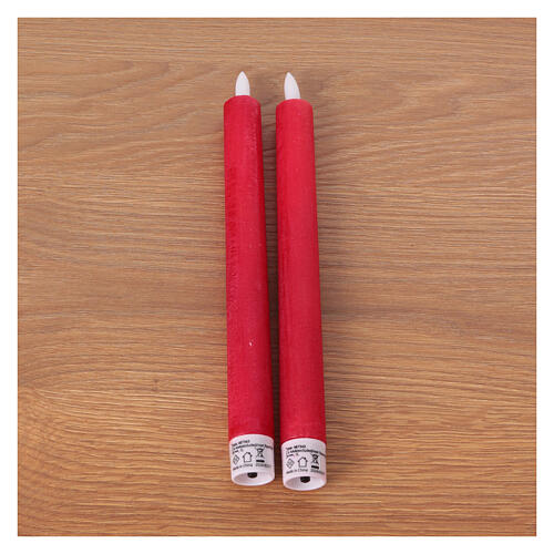 Set of 2 red LED wax candles for indoors h 24.5 cm 3