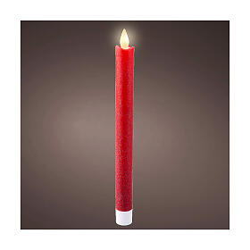 Warm light LED red wax candle with flame effect, 10 in