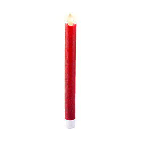 Warm light LED red wax candle with flame effect, 10 in