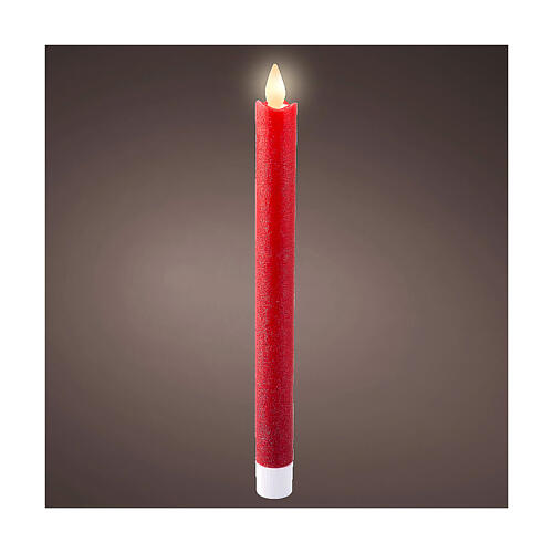 Bougie LED en cire rouge effet flamme lumière chaude 25 cm 1