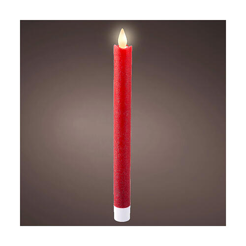 Candela led cera rossa effetto fiamma luce calda 25 cm 1