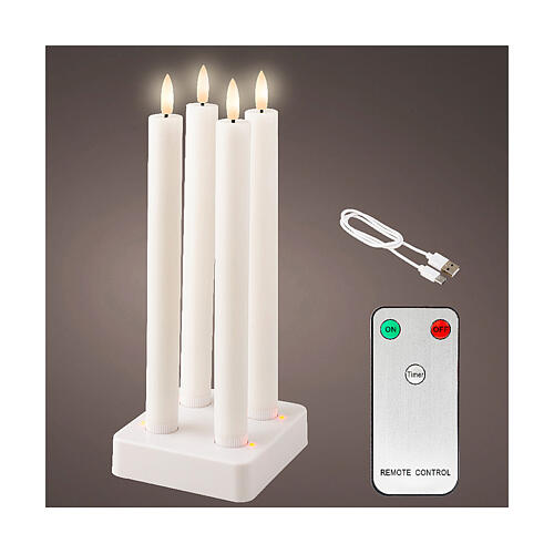 Set of 4 white wax candles, rechargeable LEDs, h 9.5 in, indoor use 1