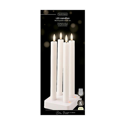 Set of 4 white wax candles, rechargeable LEDs, h 9.5 in, indoor use 2