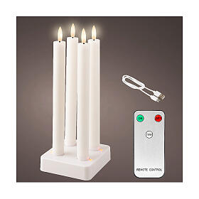 Zestaw 4 świec woskowych LED, ładowalne, białe, h 25 cm - do wnętrz