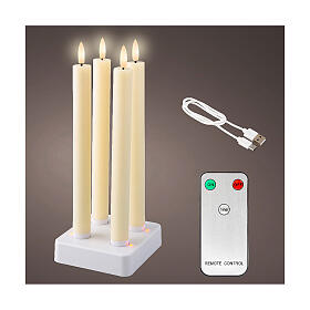 Cream-coloured wax candles, rechargeable LEDs, h 9.5 in, indoor use, set of 4