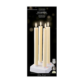 Cream-coloured wax candles, rechargeable LEDs, h 9.5 in, indoor use, set of 4