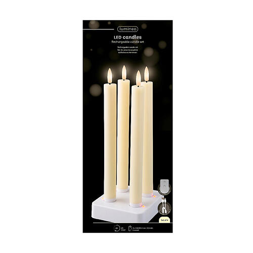 Cream-coloured wax candles, rechargeable LEDs, h 9.5 in, indoor use, set of 4 2