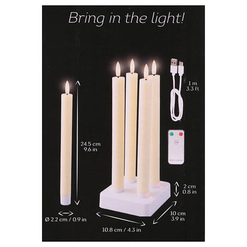 Set 4 candele h 24,5 cm LED ricaricabili per uso interno color crema 4