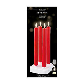 Set of four red candles for indoor, rechergeable LEDs, h 9.5 in