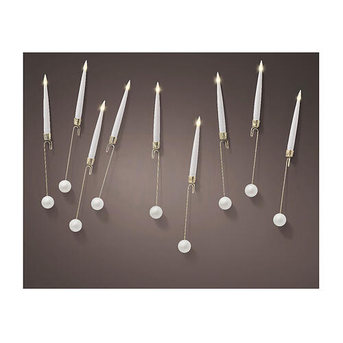 White candles with bead for Christmas tree, h 6 in 1