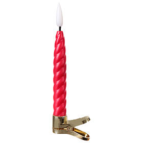 Red candles for Christmas tree with golden clip, h 6 in, 0.6 in diameter