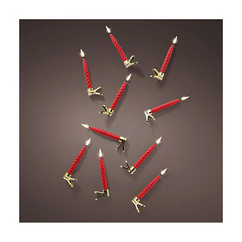 Red candles for Christmas tree with golden clip, h 6 in, 0.6 in diameter 3