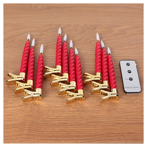 Red candles for Christmas tree with golden clip, h 6 in, 0.6 in diameter 6