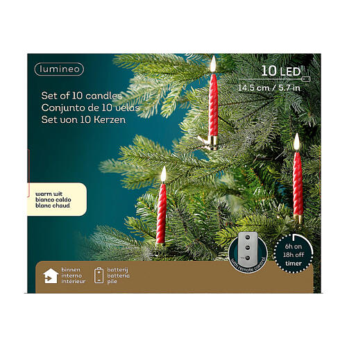Candela rossa addobbo albero h 15 cm clip oro diametro 1,5 cm 4