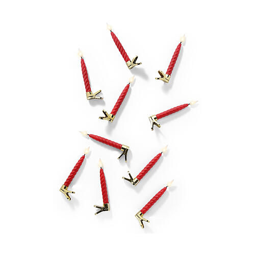 Candela rossa addobbo albero h 15 cm clip oro diametro 1,5 cm 5