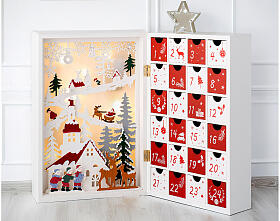 Advent calendar with Christmas setting, 25x35x10 cm, LED lights