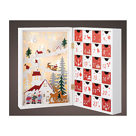 Advent calendar with Christmas setting, 25x35x10 cm, LED lights