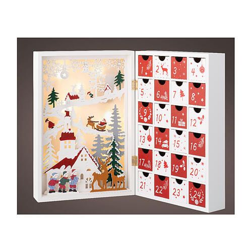 Advent calendar with Christmas setting, 25x35x10 cm, LED lights 2