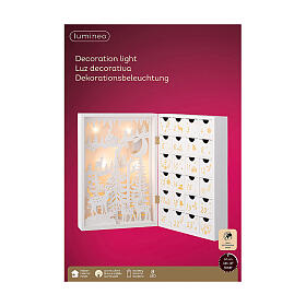 Adventskalender mit Weihnachtsszene in Weiß und Gold, LED-Beleuchtung – 34,5 cm hoch