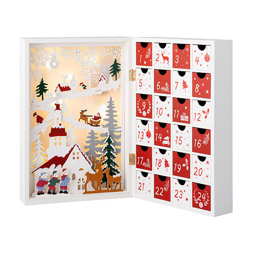 White and gold LED Advent Calendar with setting, 10x14x4 in 3