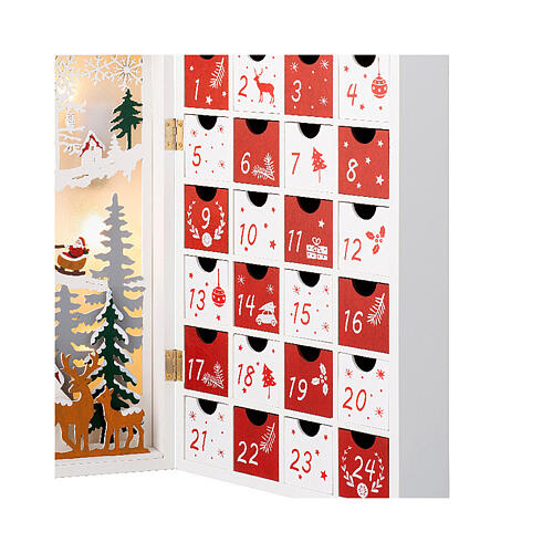 White and gold LED Advent Calendar with setting, 10x14x4 in 4