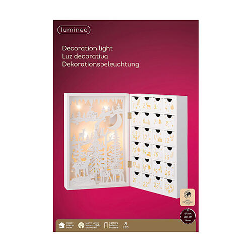 White and gold LED Advent Calendar with setting, 10x14x4 in 2