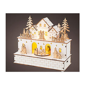 Wooden Christmas setting, natural colour and warm white lights, 10x8x4 in