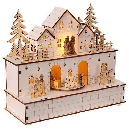 Wooden Christmas setting, natural colour and warm white lights, 10x8x4 in 4