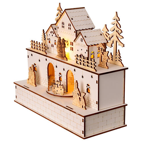 Wooden Christmas village set 25x20x10 cm natural warm white 3