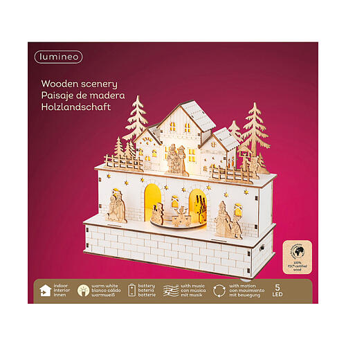 Wooden Christmas village set 25x20x10 cm natural warm white 6