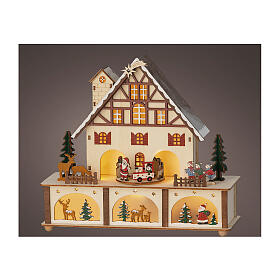 Colourful Christmas setting, 10x10x4 in, wooden house with figurines