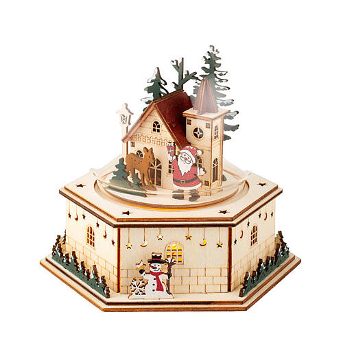 Snow globe with Santa Claus, 8x8x6 in, wood and LED lights 4