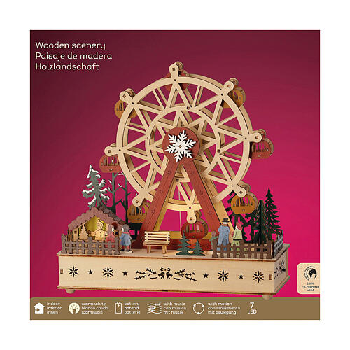 Décor roue panoramique bois 30x30x15 cm Noël couleurs 8