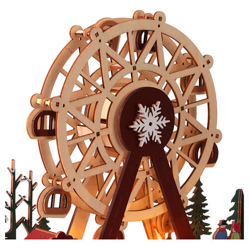 Wooden Ferris Wheel Scene 30x30x15 cm Christmas Colors 3