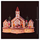 Christmas setting with church and train, painted wood with LEDs, 12x10x6 in s4