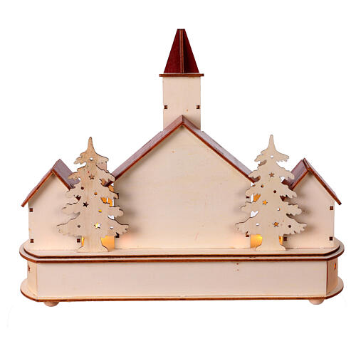 Décor église avec train 30x25x15 cm LEDs Noël bois coloré 8
