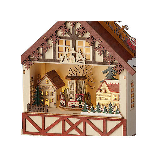 Christmas setting: wooden house on wheels with LED lights, 8x10x4 in 2