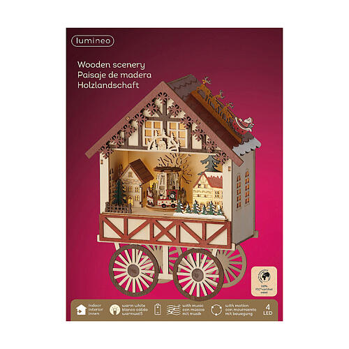 Escena casita ruedas madera 20x25x10 cm colores Navidad LED 4