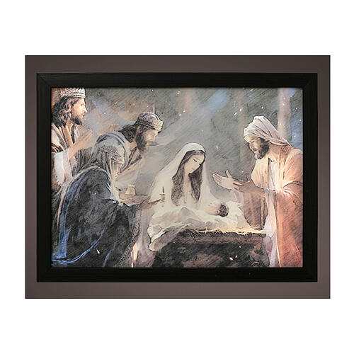 Quadro natalizio LED adorazione dei magi 35x25 cm 1