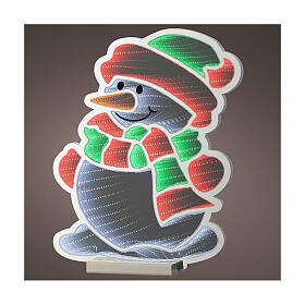 Green and red snowman, Infinity LED light, 16x16 in