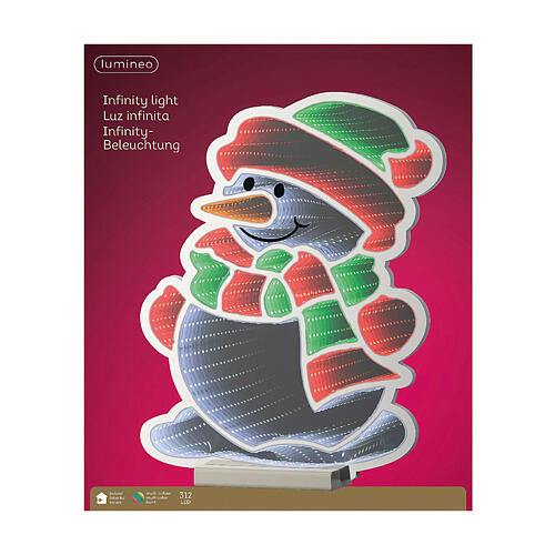 Green and red snowman, Infinity LED light, 16x16 in 3