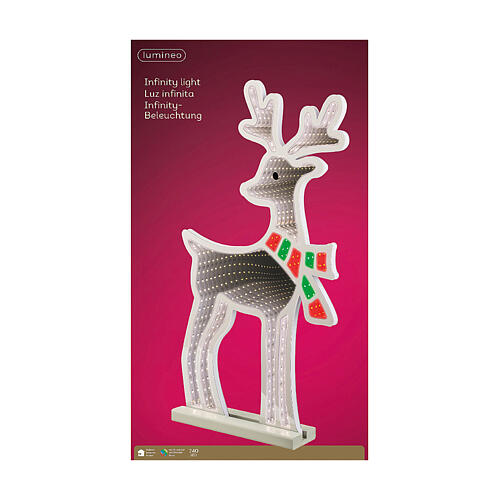 Reindeer with red and green scarf, Infinity LED light, 24x24 in 3