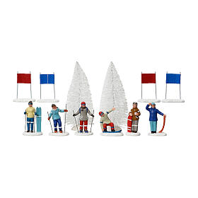 Figurines for Christmas village set, assorted skiers, h 6 in