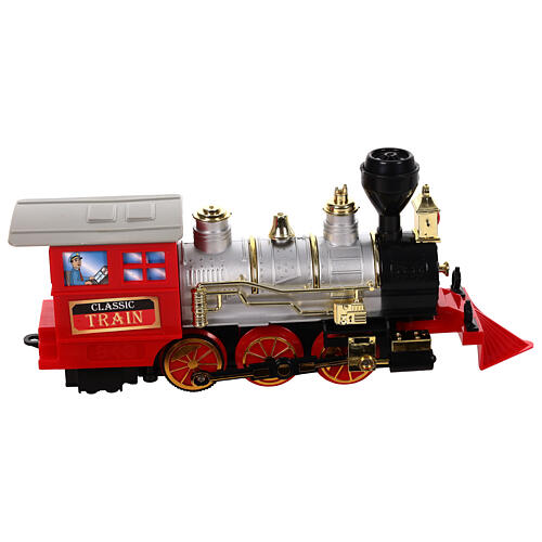 Tren con luces LED 30x10 cm escenas navideñas coloreadas 9