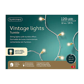Lampki świąteczne vintage, 120 microLED-ów, ciepła biel, 8 trybów migotania